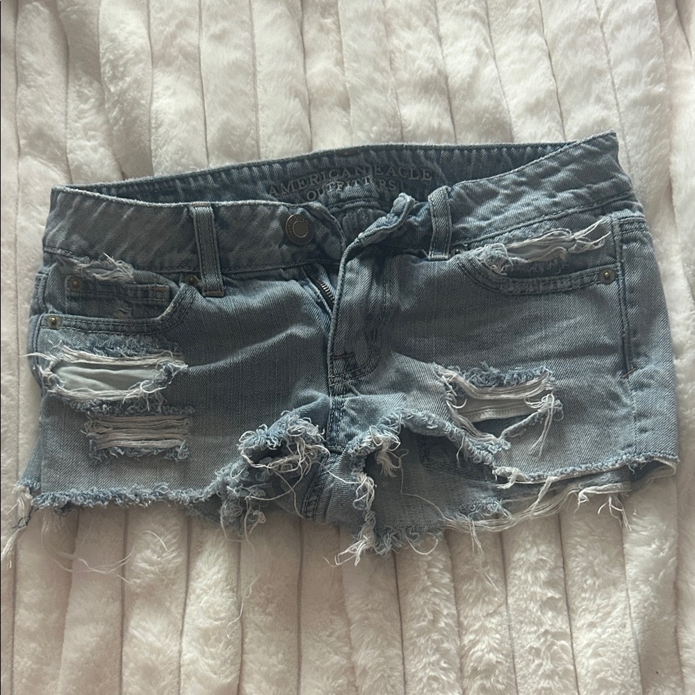 American Eagle Outfitters Light Blue Ripped Jean Shorts